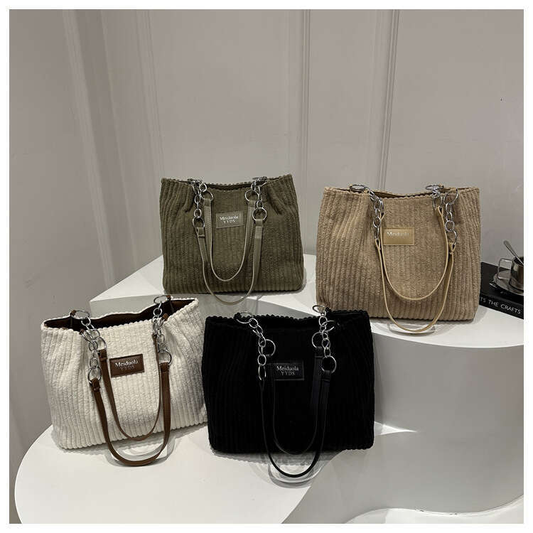 Designer bag Large Capacity Corduroy Chain Underarm Tote Women's 2024 Autumn Trendy Shoulder Commuter Bag