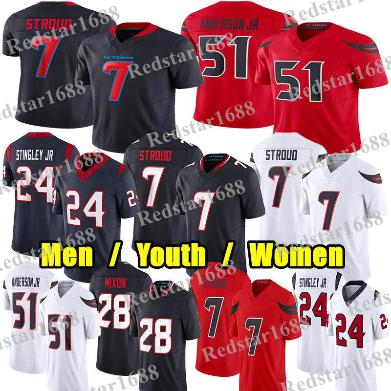 7 CJ Stroud Football Jersey 51 Will Anderson Jr Derek Stingley Jr Tank Dell Davis Mills JJ Watt Nico Collins Stover Braxton Berrios Lassiter Schultz J