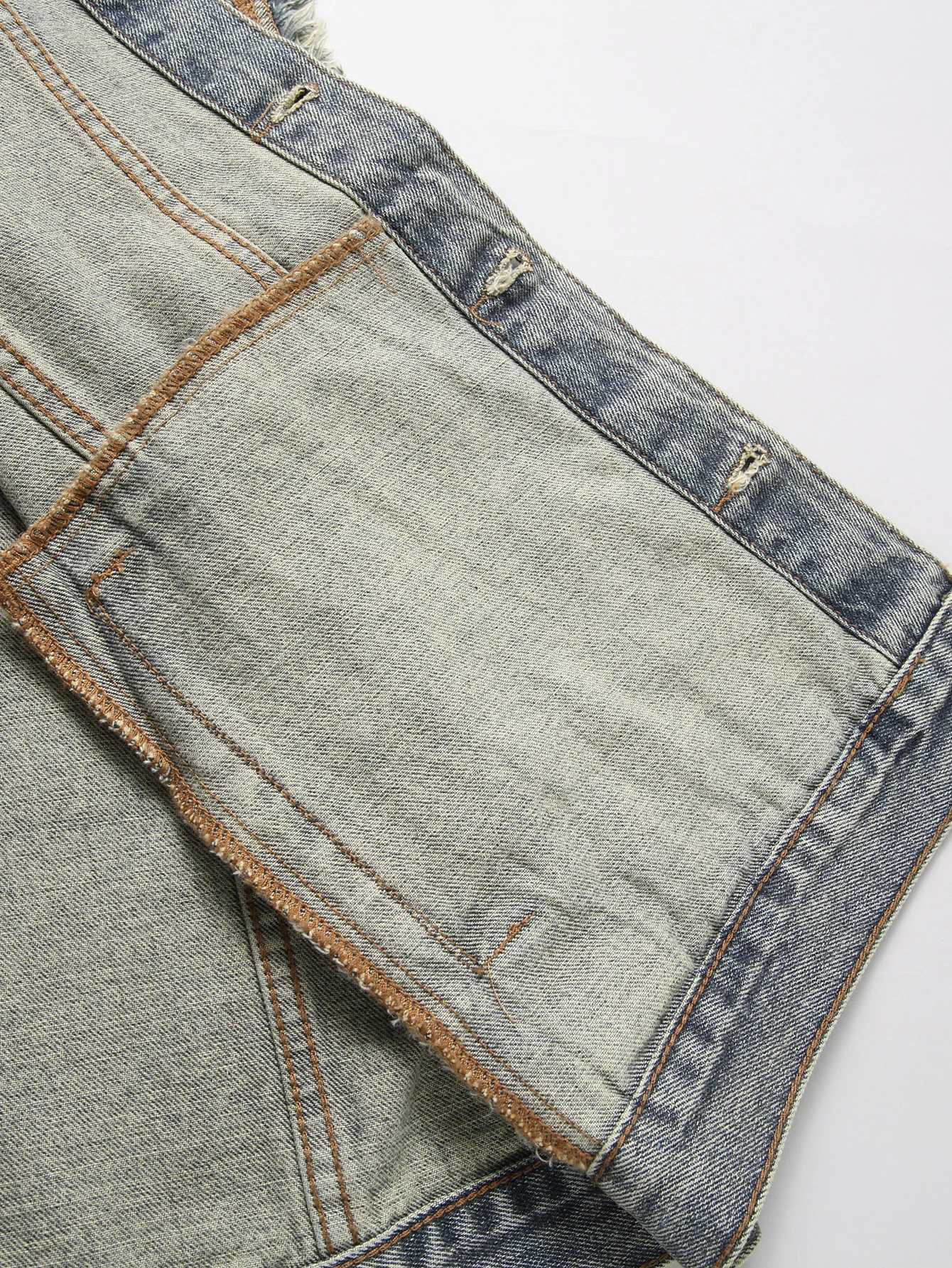 Mens SpringAutumn Denim Sleeveless Vest Fringed details Casual and trendy W251029