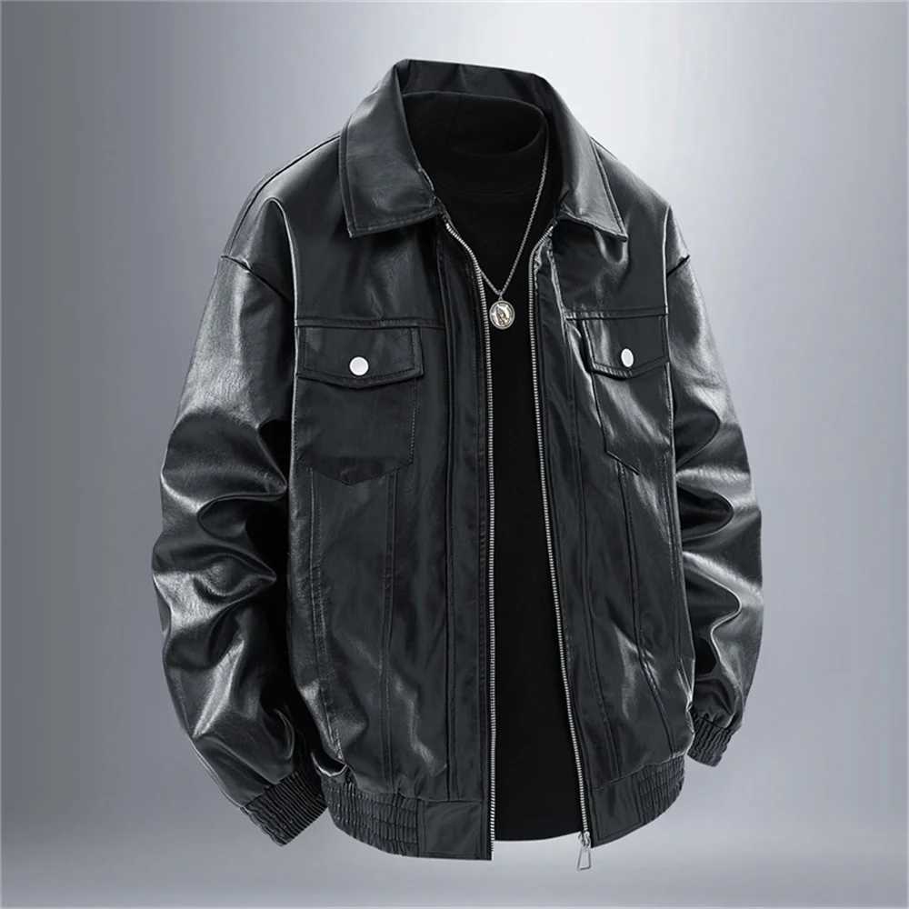 American Retro PU Leather Jacket Men Streetwear Motorcycle Mens Leather Jackets Autumn Korean Trendy Versatile Motorbiker CoatT251029