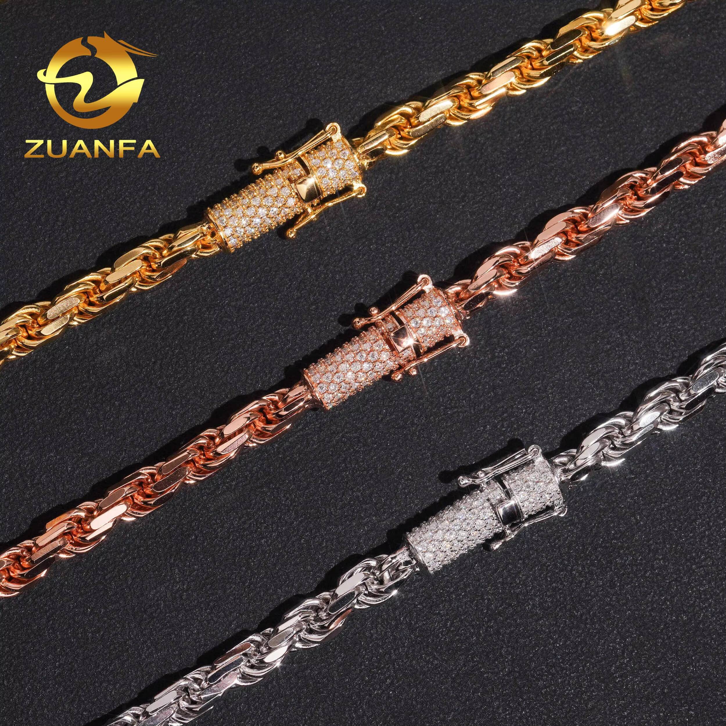 Wholesale Price High Quality Iced Out Moissanite Lock 6mm 925 Silver Rope Chain Necklace