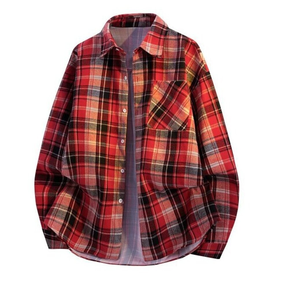 Autumn Fashion PC Fashion Loose Fit Live Plaid Shirt Men's Trendy Versatile Top Shirt Jacket