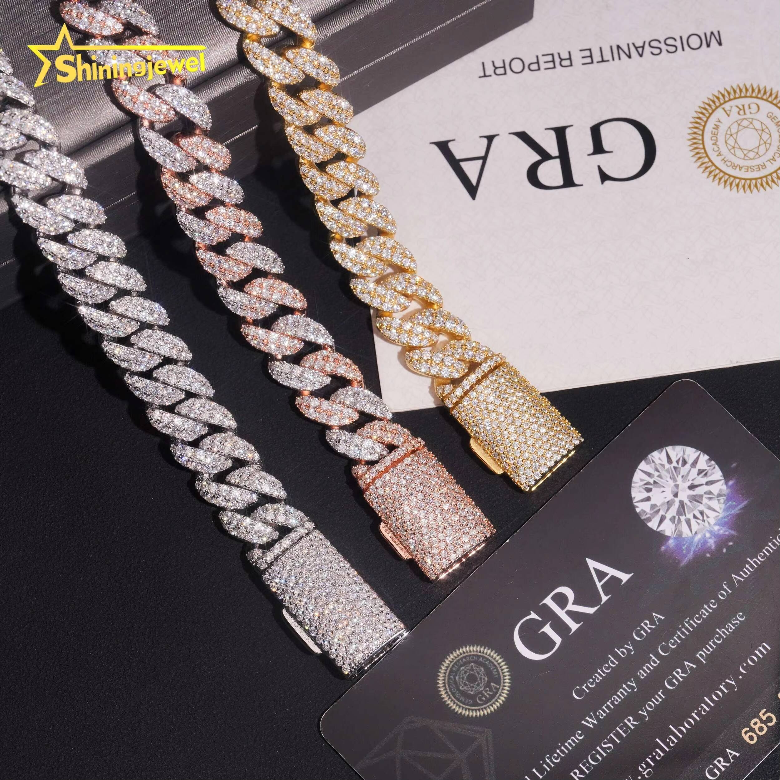 Promotion Sale RTS Hip Hop Jewelry 12mm Solid 925 Sterling Silver Men Bracelet Iced Out VVS Moissanite Chain Cuban Link Bracelet