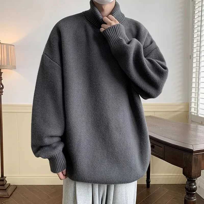 Autumn Winter Loose Casual Turtleneck Sweater Men Fashion Knitted Pullovers Men Solid Color Warm Harajuku Knitting Sweaters Man J251029