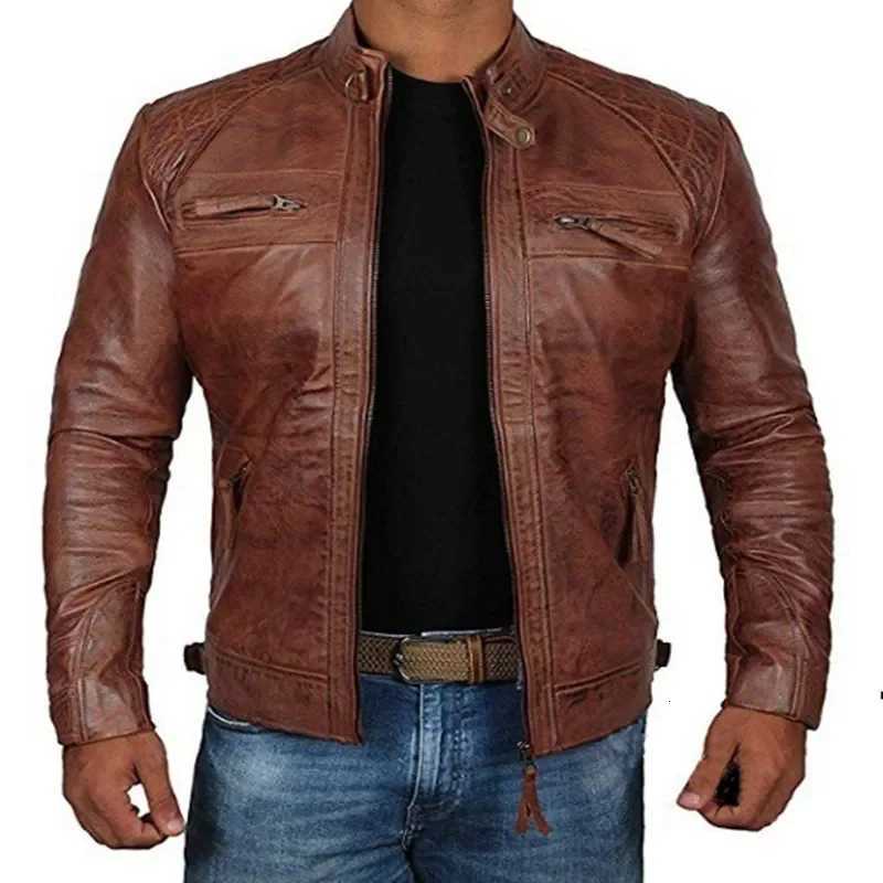 Spring and Autumn Mens Fashion Handsome Leather Coat Stand Collar Punk Motorcycle Leather JacketT251029