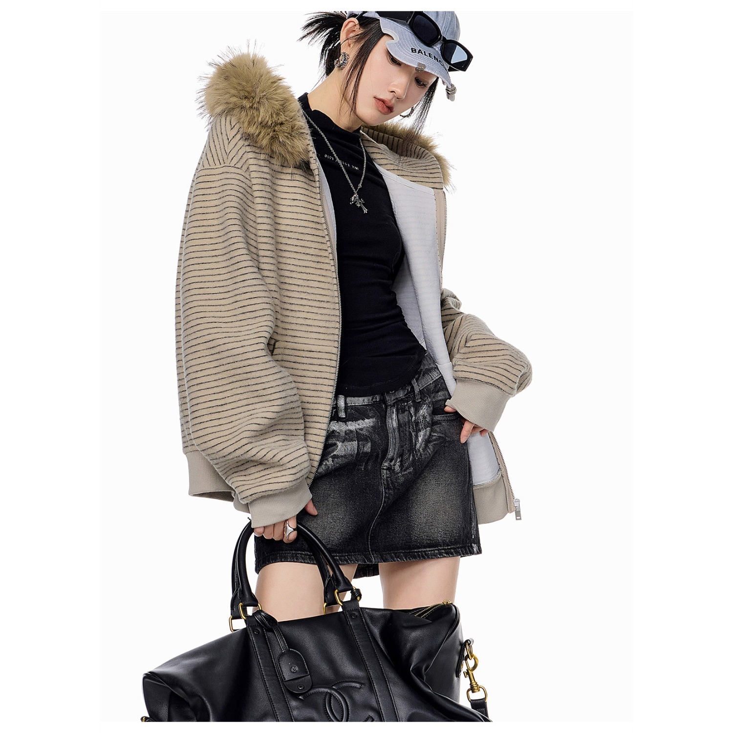 Autumn and winter designer fashionable American couple retro warm striped hooded sweatshirt jacket suitable for both men and women new multifunctional