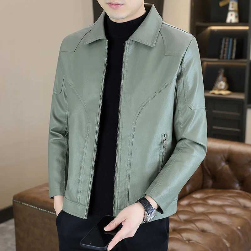 Highquality fashionable cool and trendy new lapel PU leather jacket for men highquality windproof cool and versatile jackeT251029