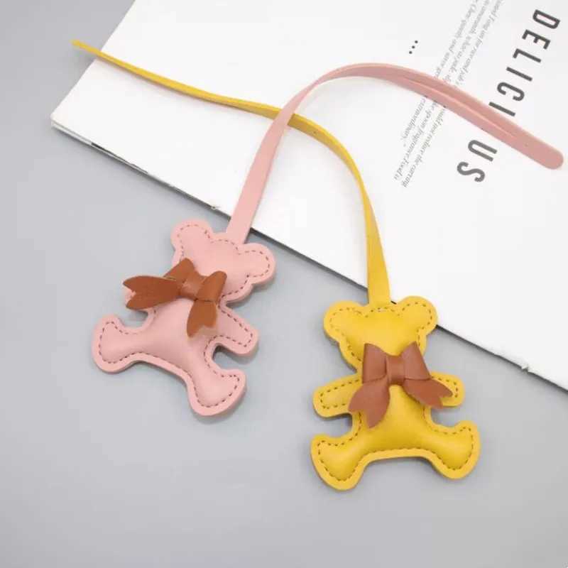 Trendy PU Leather Bowknot Bear Keychain Car Keyring PU Leather Hanger Cartoon Fashion Bag Pendant Car AccessoryW251029