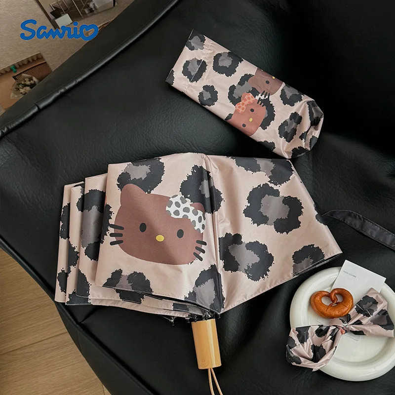 Sanrio Sanrio Hello Kitty Cartoon Sunumbrella Anime Folding Umbrella Leopard Print Windproof Fully Automatic Sun UV Protection Umbrella L251029