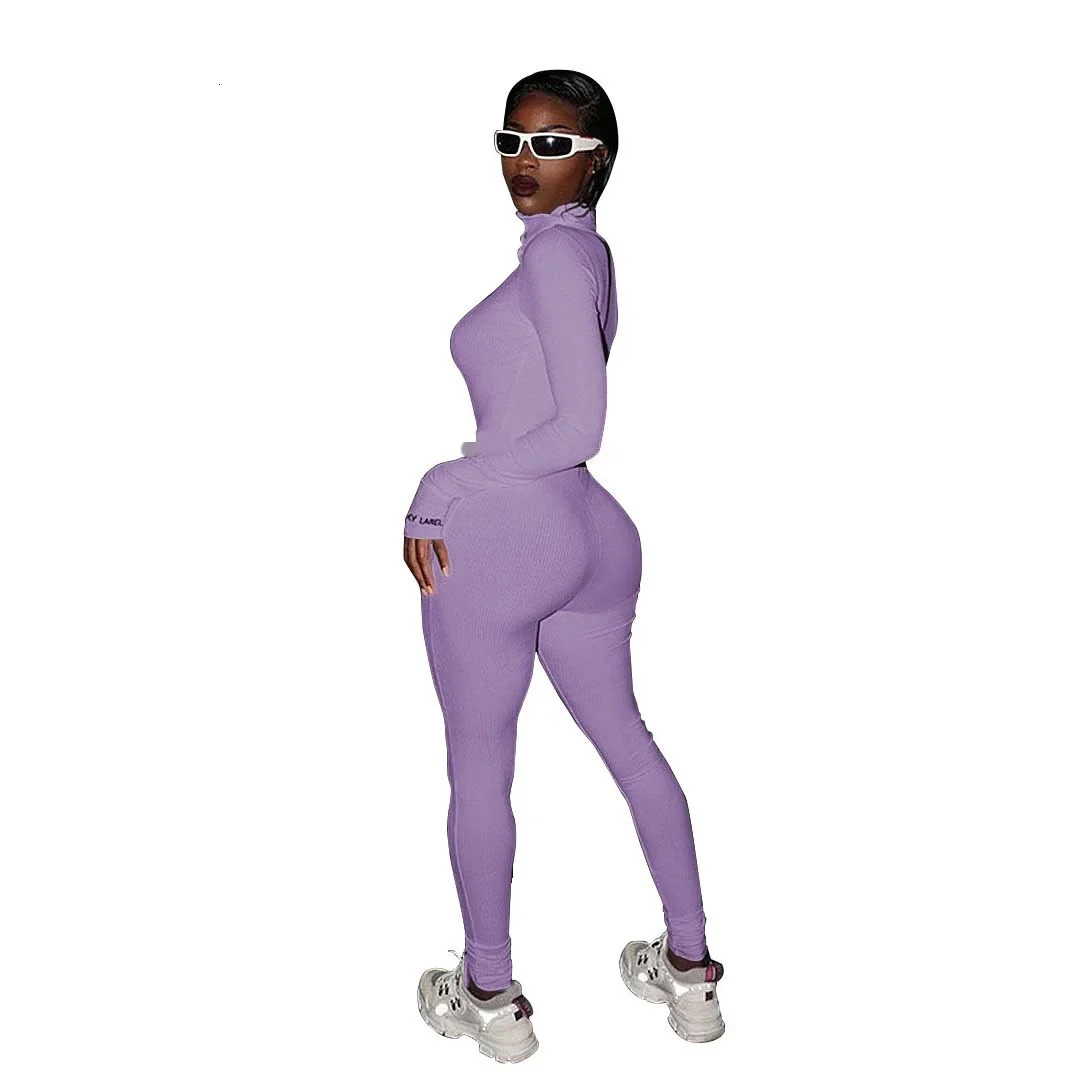 Fashion Workout Active Wear Ribbed Rompers Womens Jumpsuit Long Sleeve Fitness Embroidery Lucky Label Letter Zipper Jumpsuits 251029