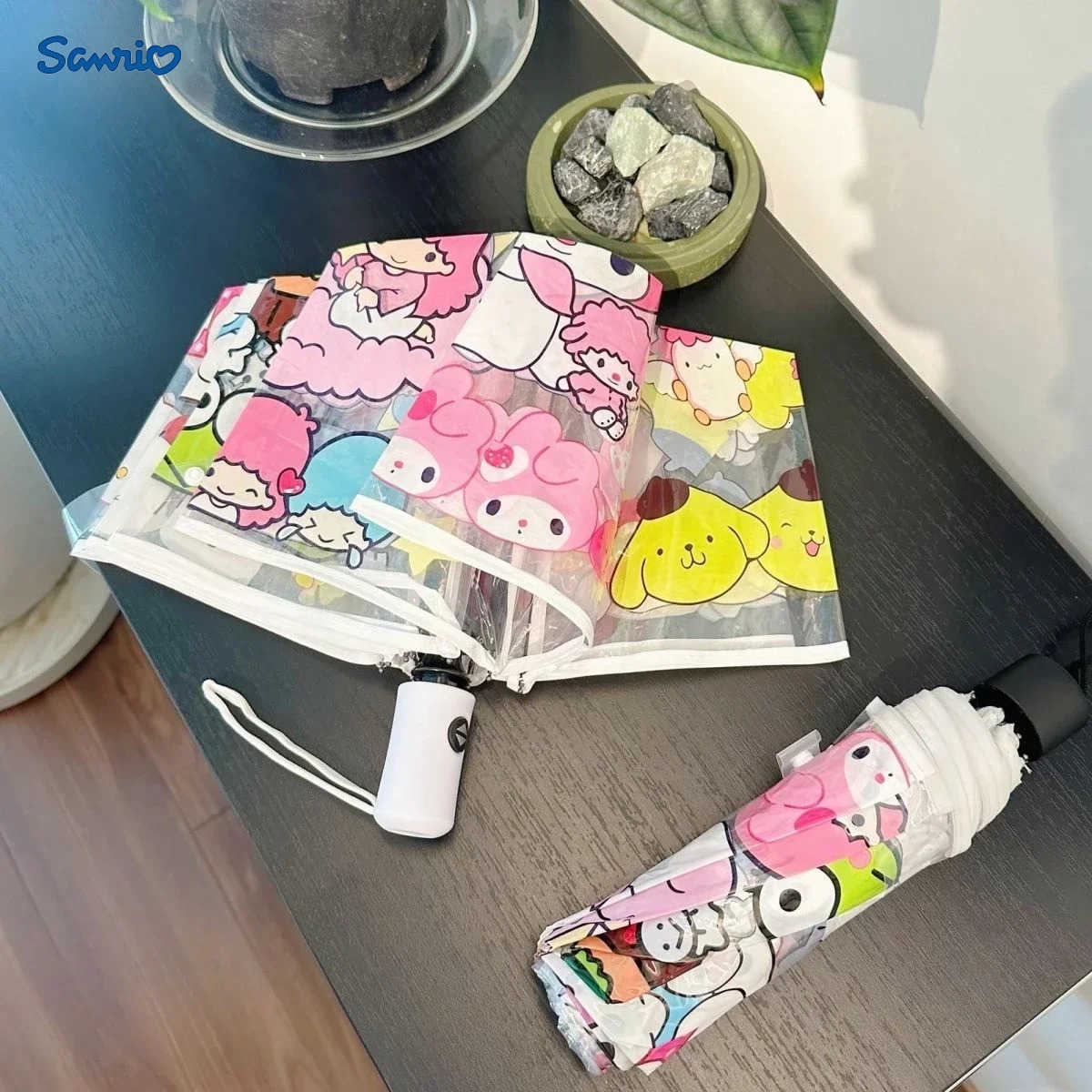 Sanrio sanrio transparent umbrella cartoon kuromi folding fully automatic opening and closing umbrella cute parasol creativity gift L251029