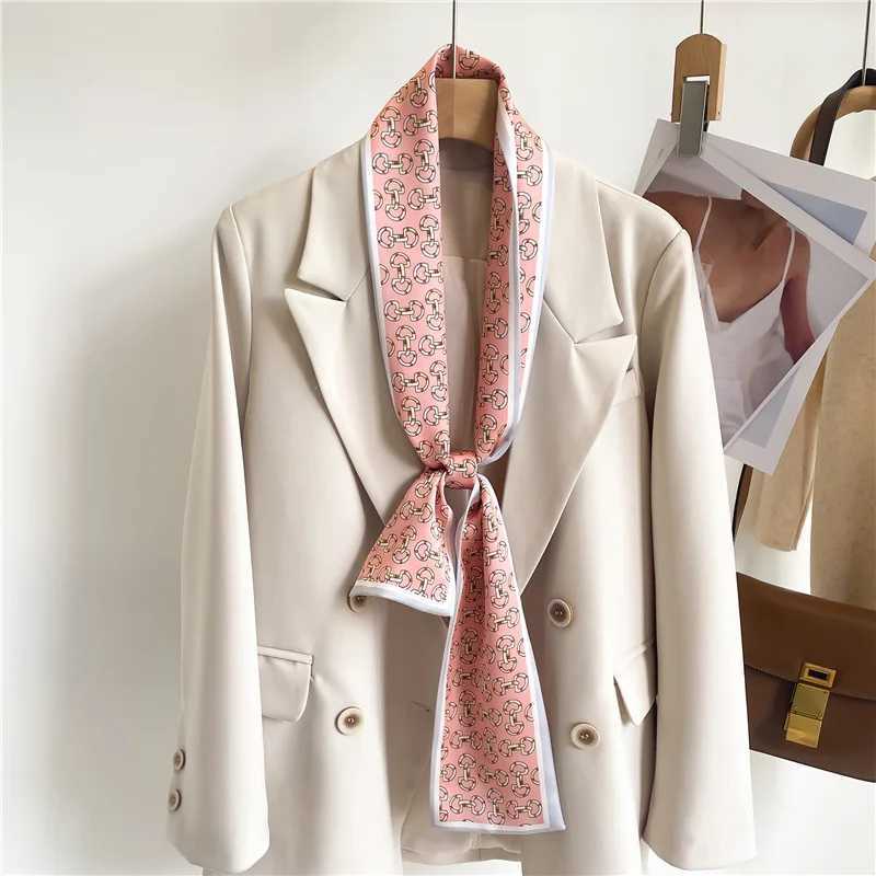 Women Hair Band 2024 Luxury Brand Silk Scarf Ribbon Suit Cravat Hijab Neckerchief Fashion Print Small Tie Neck Bag DecorationW251029