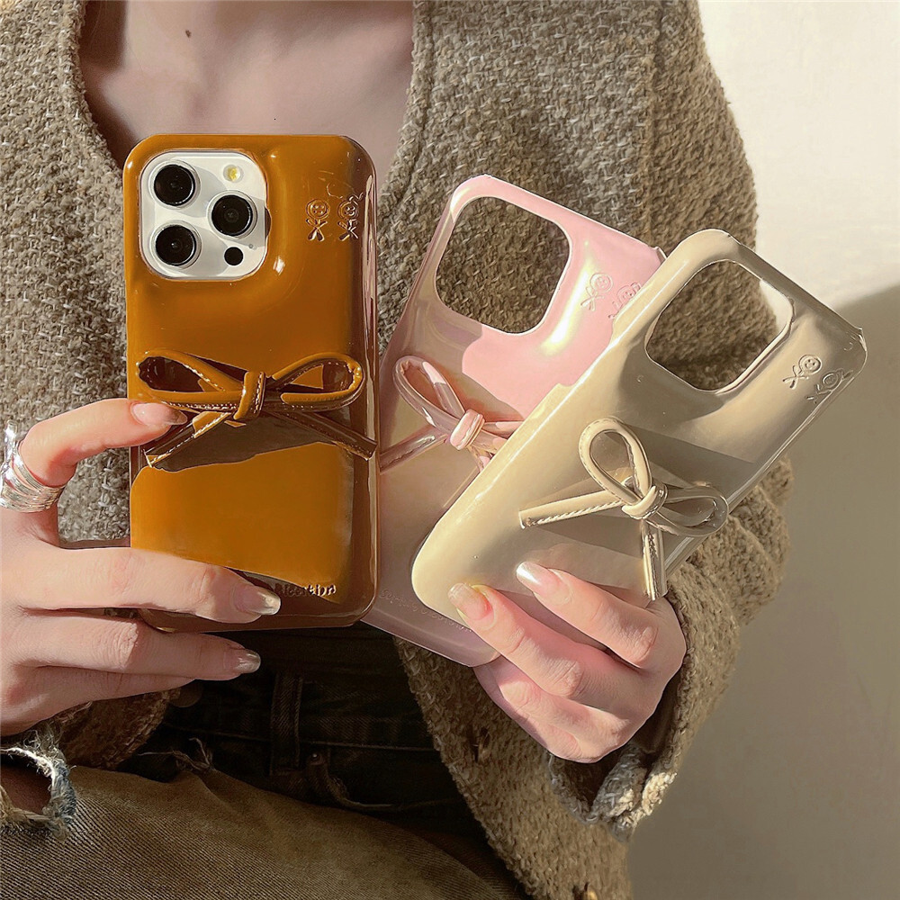 Niche Leather Bowknot Phone Case Compatible with iPhone 17/16/15 Pro Simple Shockproof iPhone 14/13