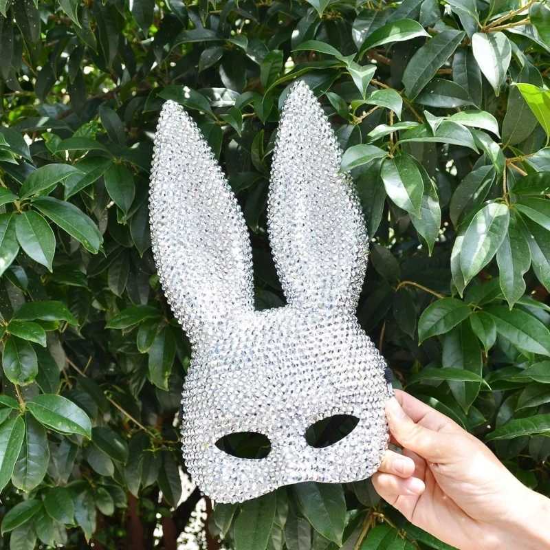 Rabbit Mask With Large Eye Designs Festival Elastic Bands Rabbit Face Mask with Glass Charm for Themed CelebrationW251029