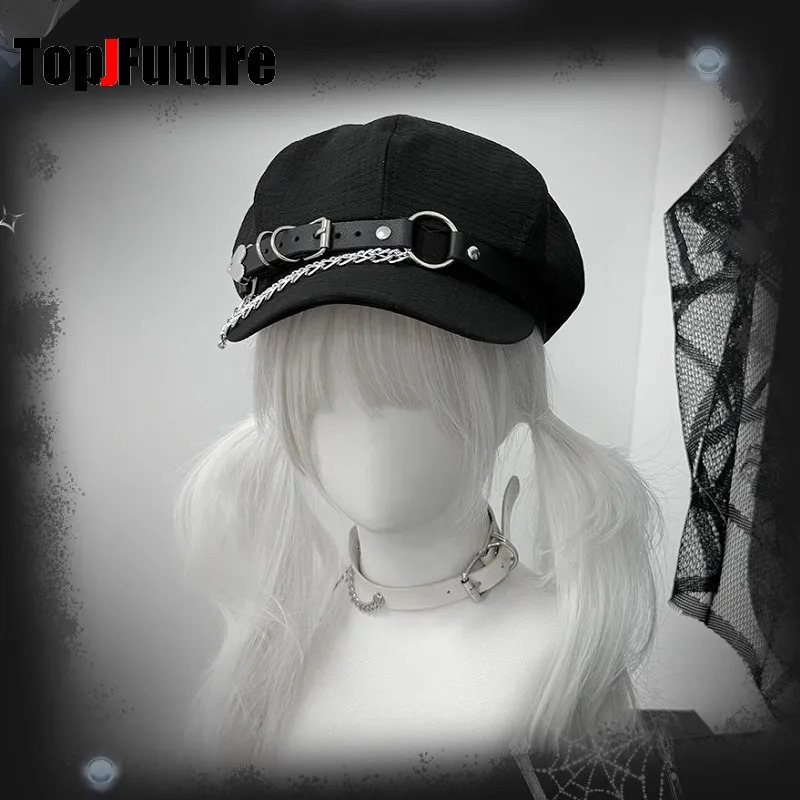 Womens Mens Harajuku Gothic Lolita Beret Hat Y2k Girls Punk Grunge Chic Streetwear Accessories Caps sboy Cap 251029