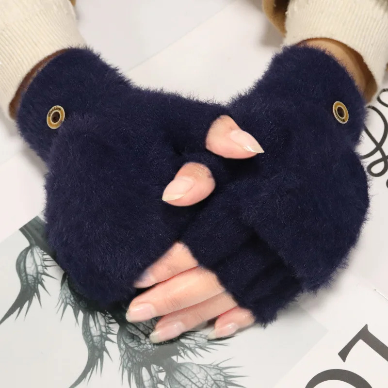 Womens Winter Gloves Warm Plush Student Flip Top Mittens Writing Office Soft Fluffy Outdoor Thick AntiCold HalfFinger Gloves 251029