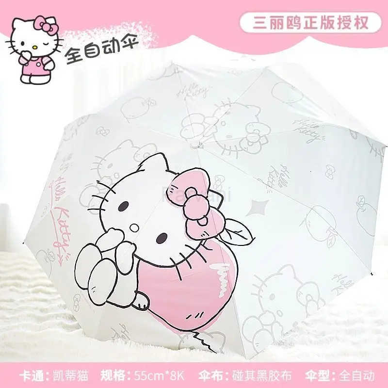 Sanrio Kawaii Sanrio Hello Kitty Umbrella Automatic Folding Umbrella Ins Good Looks Girl Sun Umbrella Sun Protection Sunshade Portable L251029