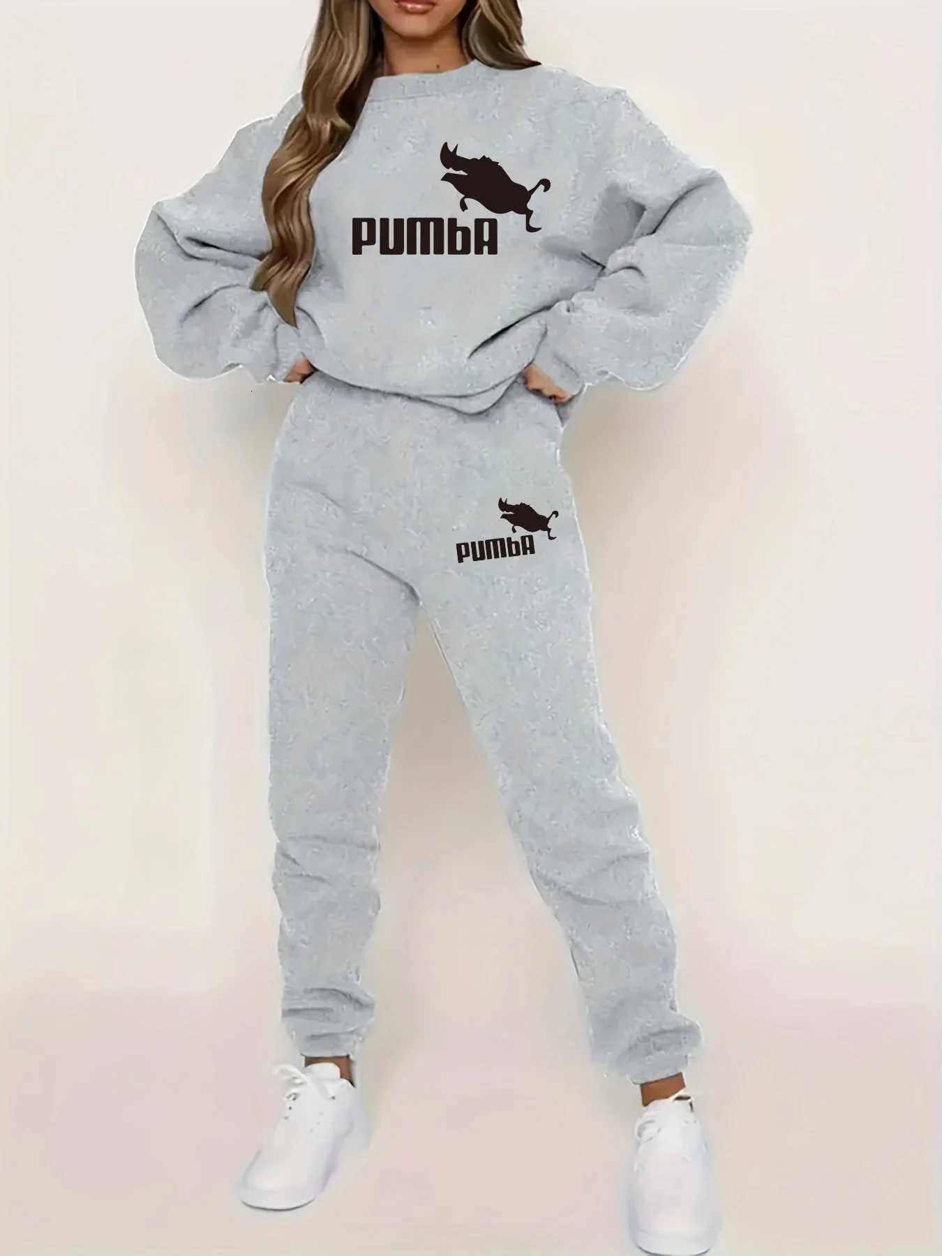 luxeryWomens autumn and winter hiphop strt casual letter pattern printed round neck sports shirtsports pants set warm clothing designer C251029