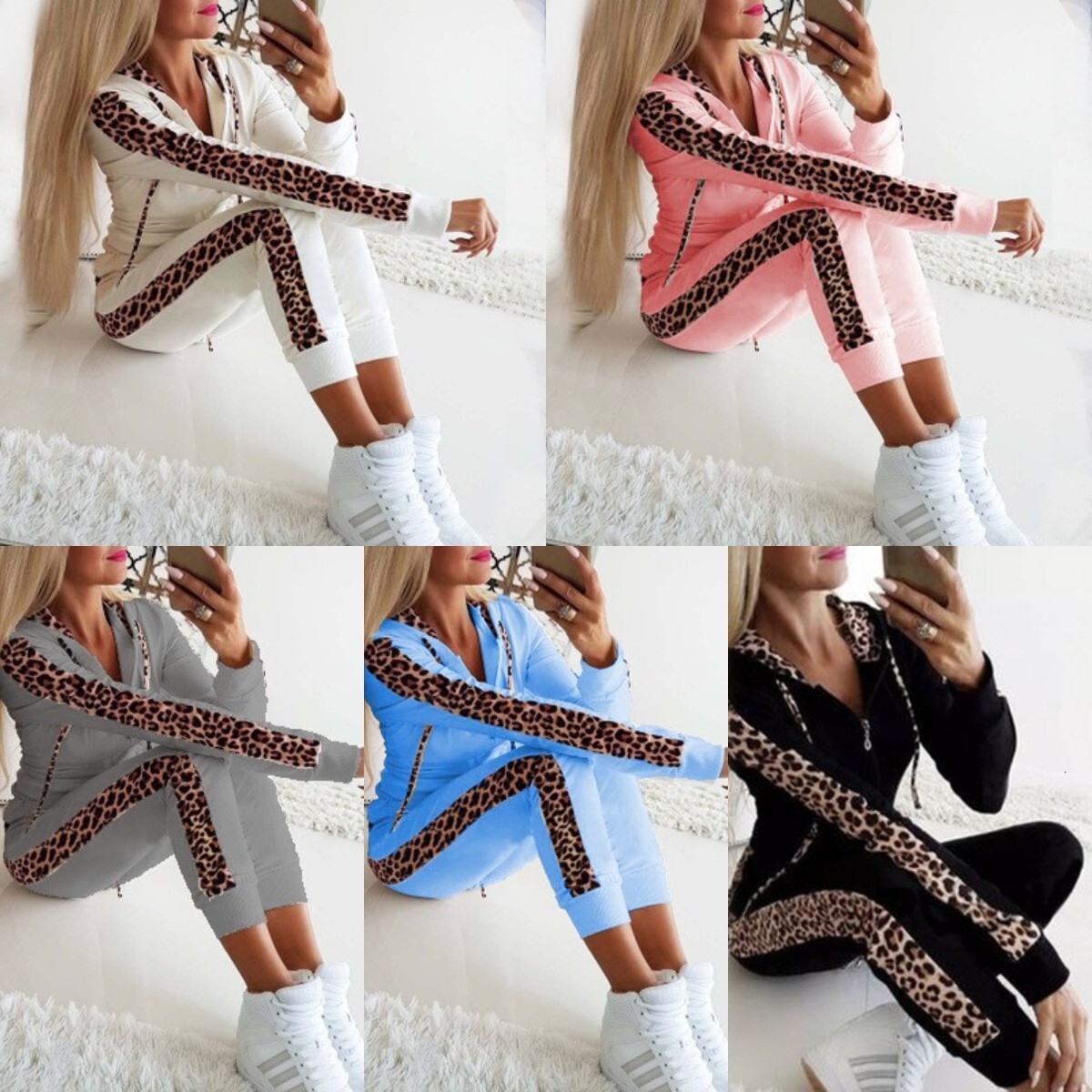 2025 Autumn/Winter New Women's Designer Leopard Zipper Hoodie and Pants Set Casual Fashion Women's Trendy Style