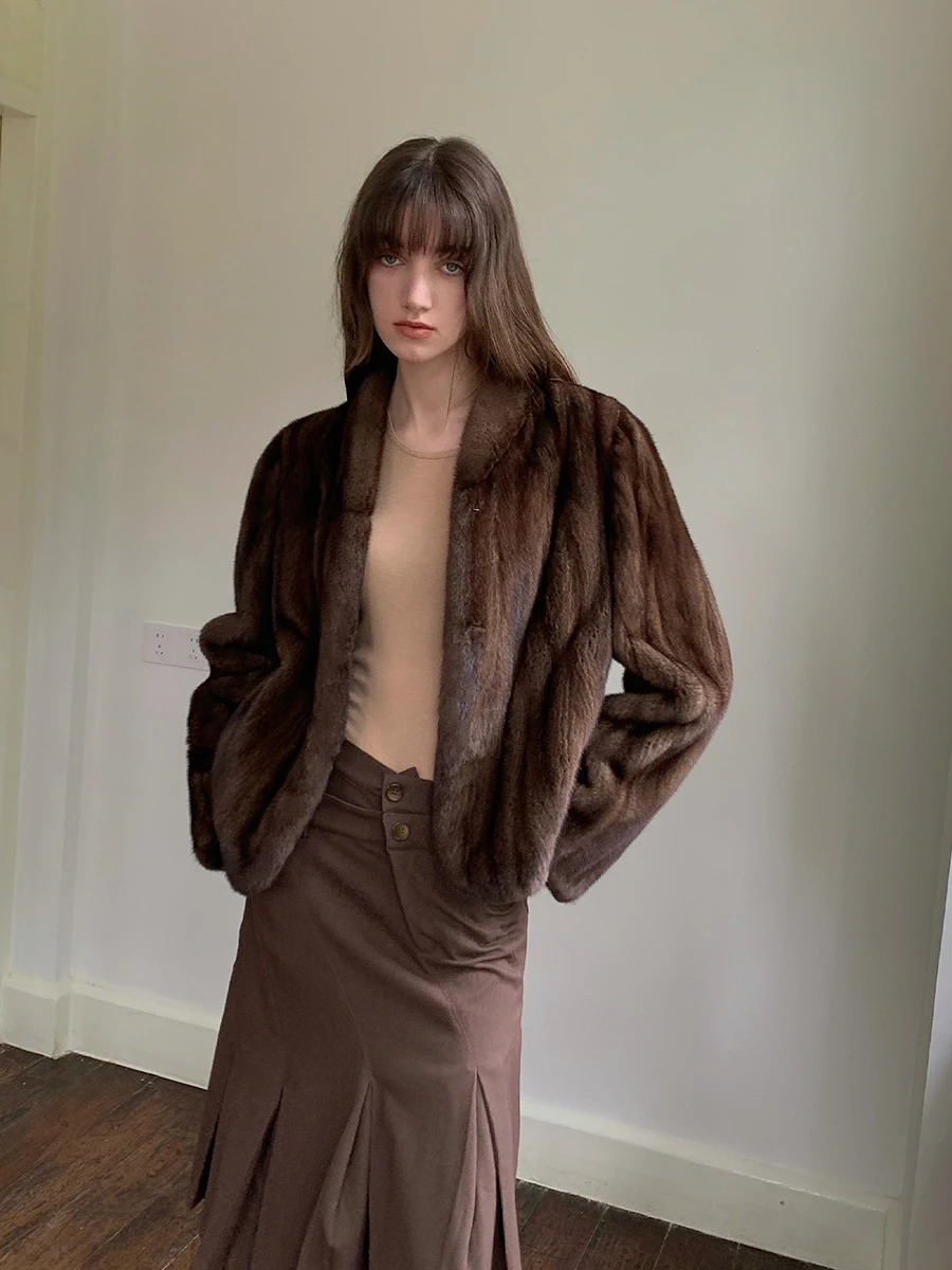 Lautaro Autumn Winter Short Brown Thick Warm Soft Faux Mink Fur Coat Women Stand Collar Elegant Chic Fluffy Jacket 2025 251029