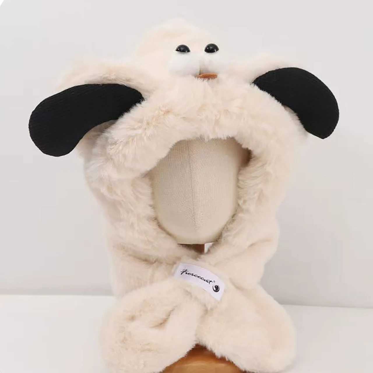 Winter Kids Plush Scarf Onepiece Hat Baby Thermal Headgear Cute Cartoon Children Cross Neckerchief AntiCold Pullover Cap 16Y251028