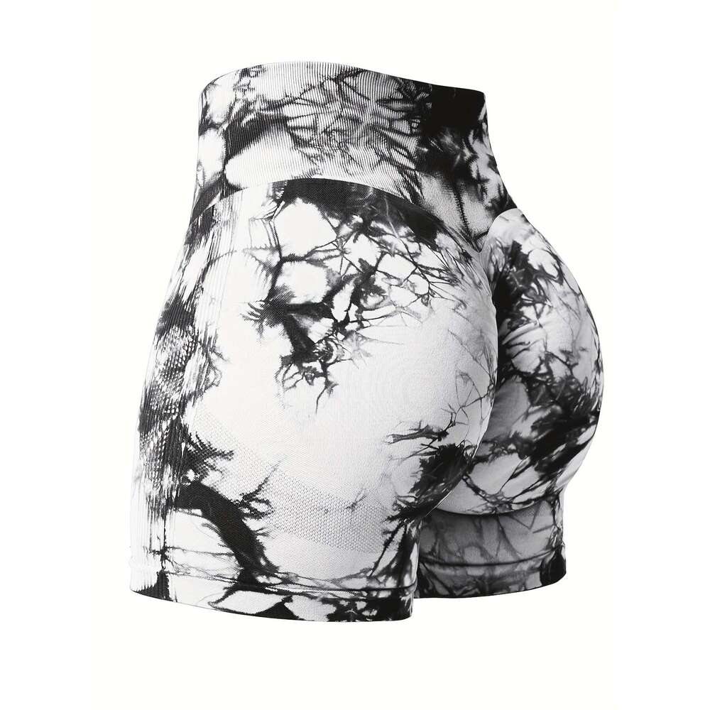 12 Pcs Tie-Dye Drawstring Hip Lifting High Waisted Yoga Fiess Seamless Buttless Biker Shorts, Women's Sportswear