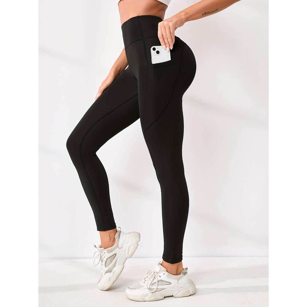 5-Pack Women's High-Waist Tummy Control Yoga Leggings With Pockets - Full-Length Solid Color Sports Pants, Indoor Training Trousers