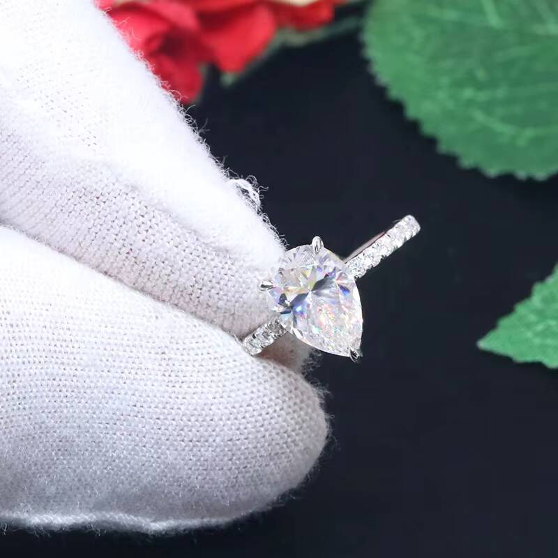 Yingma Fine Jewelry 2ct 7x10mm 925 Silver 14k 18k Solid Gold Pear Cut Moissanite Engagement Ring