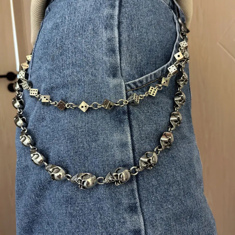 Waist Chain 2 Lines Punk Jean Adjustable Hiphop Metal Mens Skull Dice Accessories Head Metal Pants Chain for Men 251021