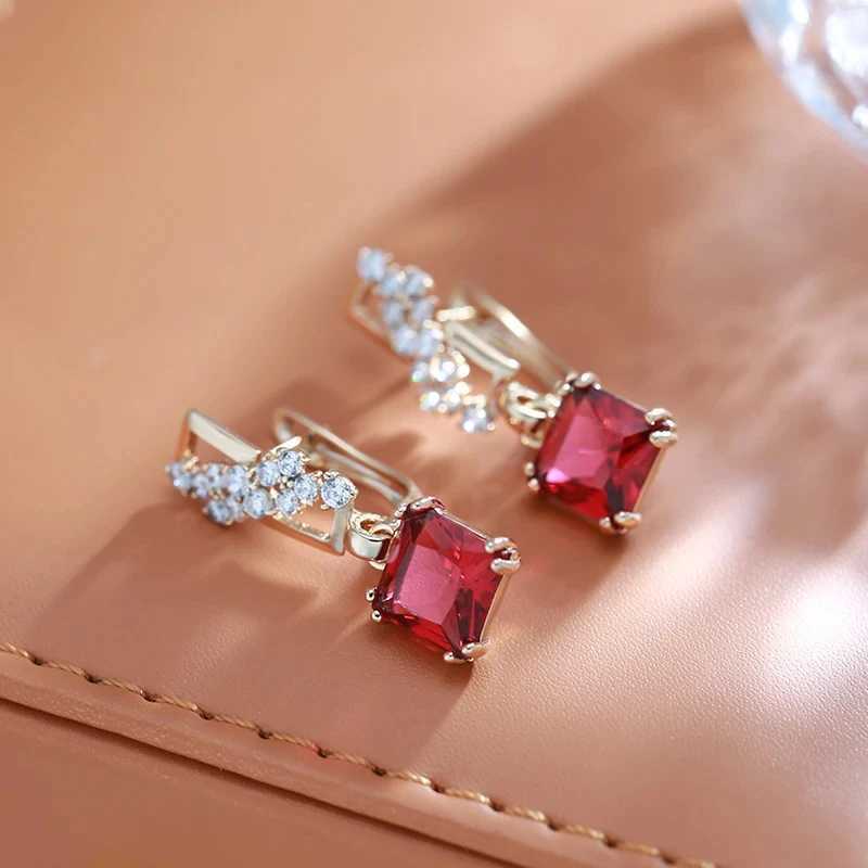 Wbmqda Fashion 585 Rose Gold Color Long Dangle Earrings For Women Square Red Natural Zircon Accessories Luxury Dubai JewelryW251029