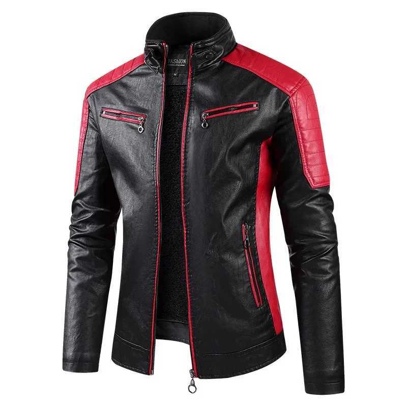 Men Stand Collar Moto Leather Jackets Fleece Winter Jackets Slim Fit PU Leather Coats High Quality Male Fashion Casual JacketsT251029