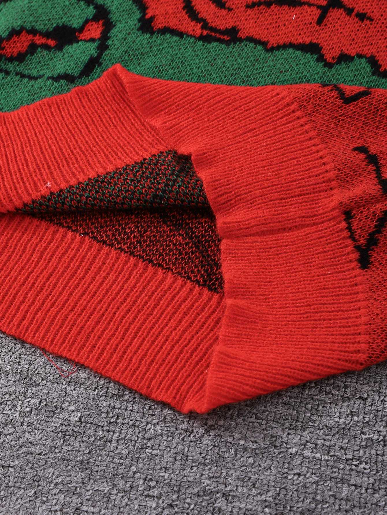 New Cartoon Crocodile Cute Pullover Sweater Casual Round Neck Contrast Color Knitted Mens Pullover J251029