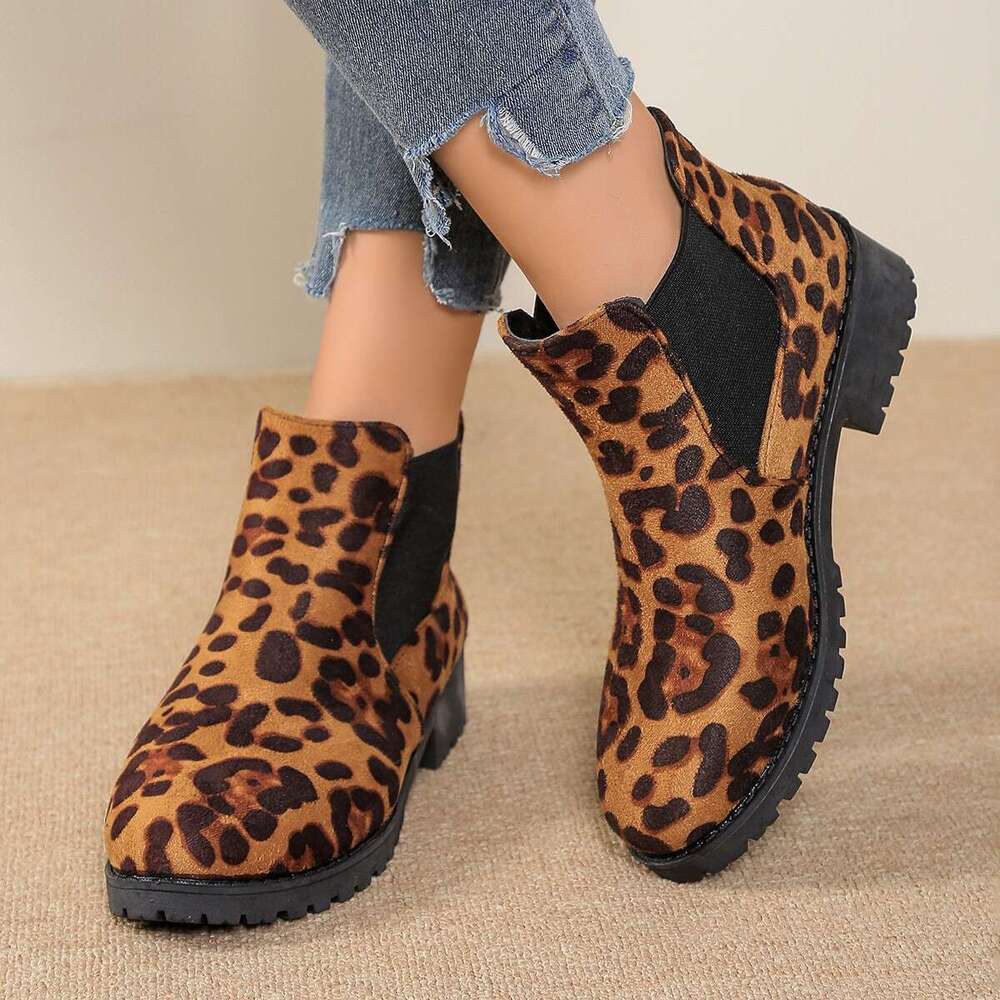 Plus Size Martin for Women Outdoor Wear 2025 Autumn and Winter New Leopard Print Ankle Boots Trendy Women's Boots