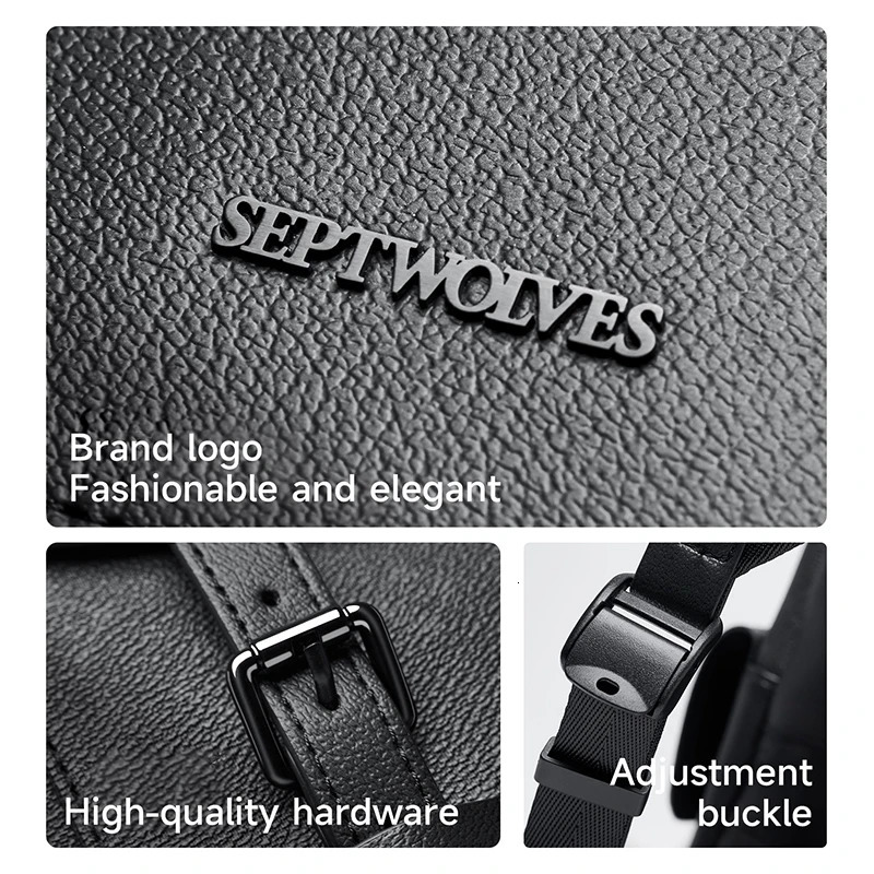 Septwolves High Quality Business Printed Leather Backpack Man Drawstring Flip Monogram Laptop Bags Print Work Rucksack 251018
