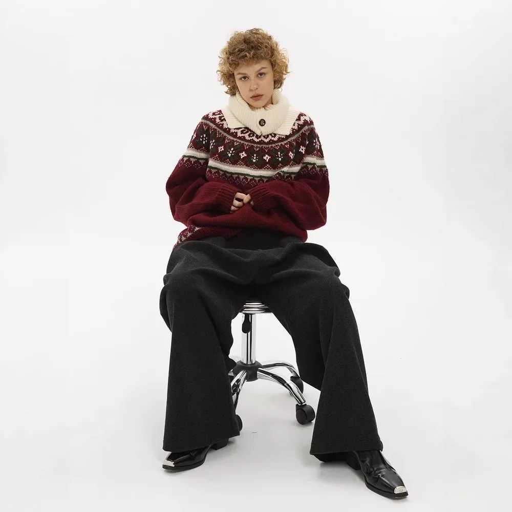 U Home Easy Knitted Sweater round Neck Tassel Warm Retro Color Scheme Embroidery 100 Cashmere Celebrity Favorite Sweater J251029