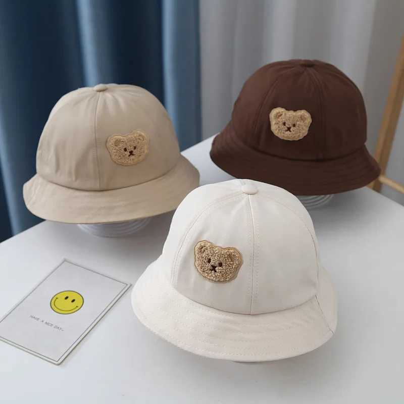 Cartoon Bear Baby Fisherman Cap Cute Kids Outdoor Sunshade Basin Caps Solid Color Children Bucket Hat Cotton Boys Girls Visors251028