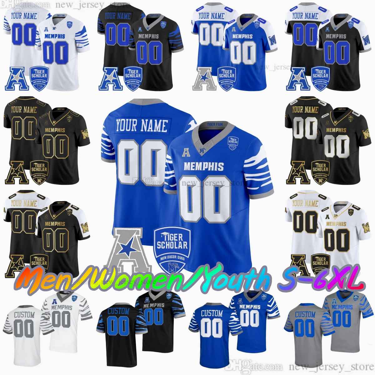 2025 Custom S6XL Memphis Tigers Football Jersey 2 Mario Anderson Jr 14 Harris Boyd 22 Brandon Thomas 9 Seth Henigan 3 Roc Taylor 83 Isaac Bruce Stitch