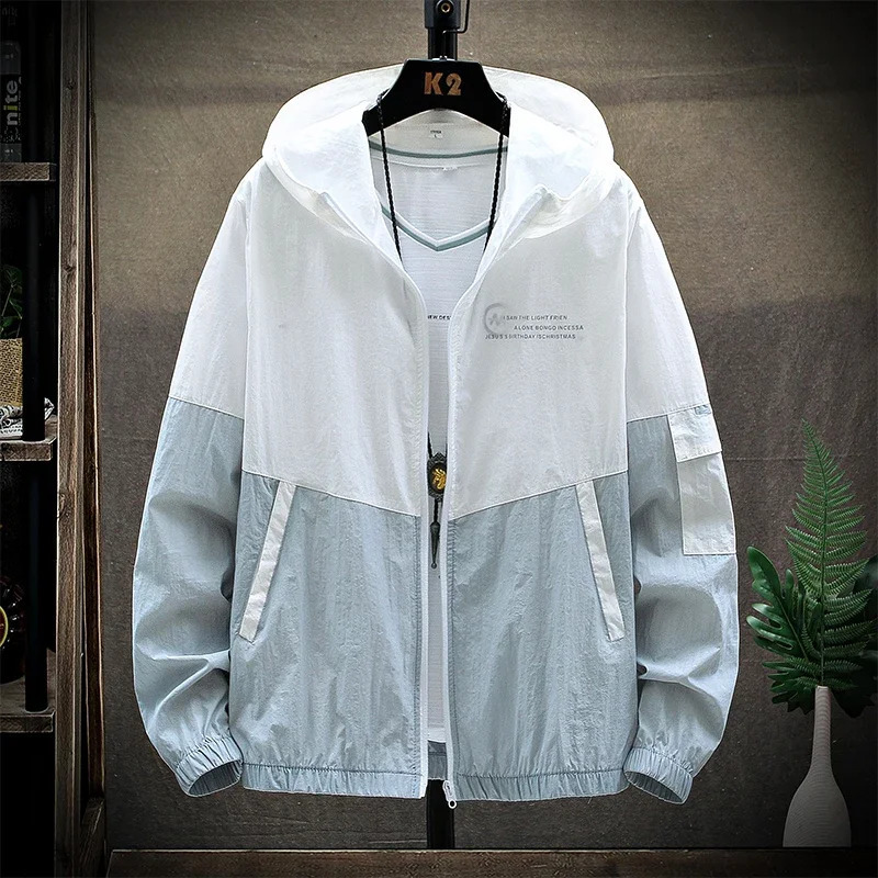 2025 Summer Skin Coats Men Ultra Light UV Sun Protection Big Size Hooded Windbreaker Jacket Men Striped Casual Outwear 251029