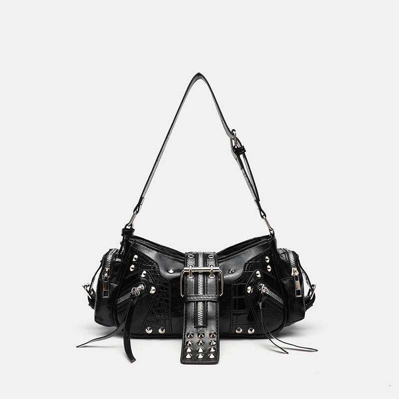 Punk girl rivet armpit solid color PU motorcycle style single shoulder diagonal cross bag