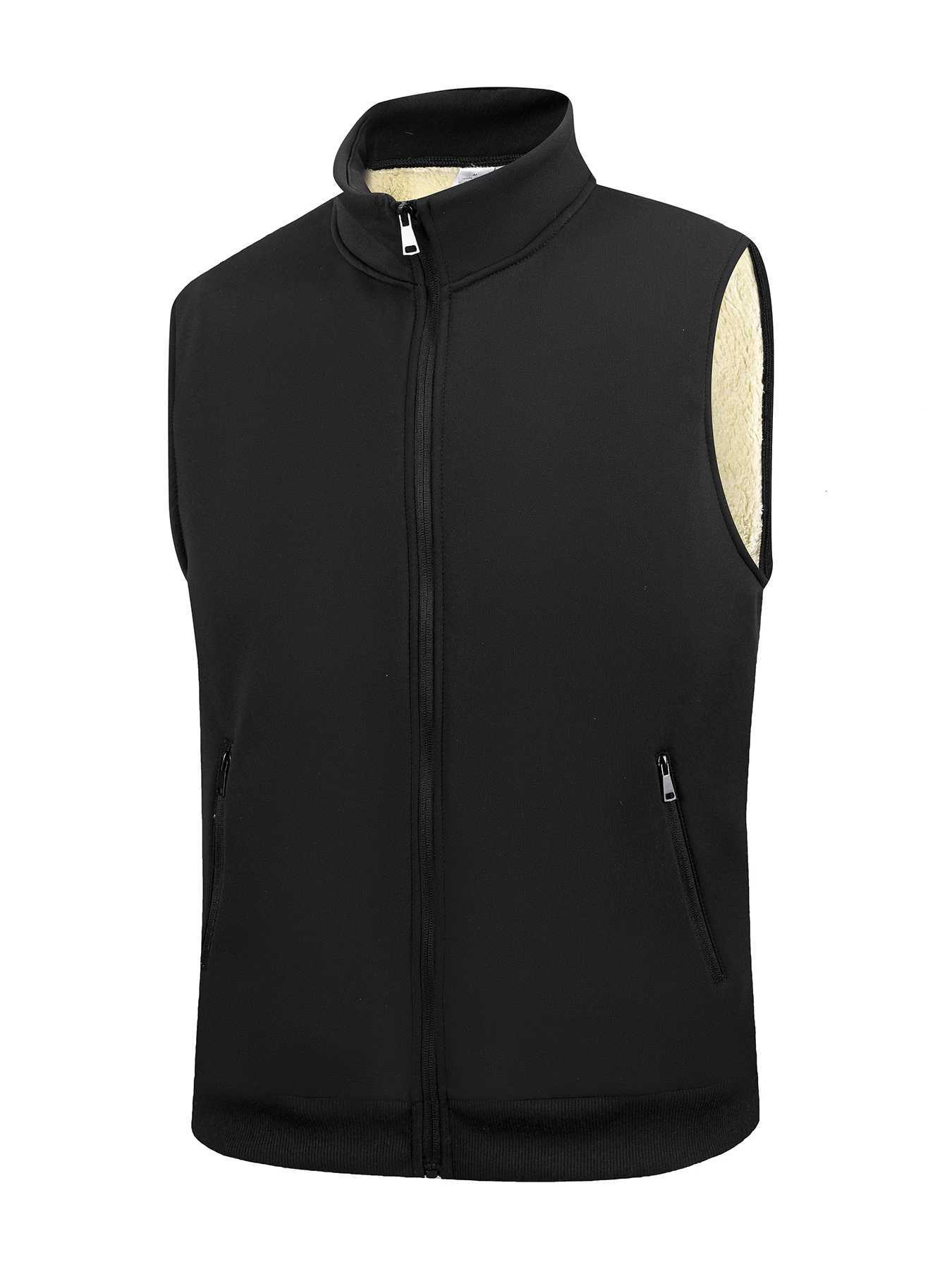 Autumn and Winter Men Warm Vest Jacket Outdoor Thickened Solid Color Sleeveless Coats Standing Collar Zipper Athletic Vest Tops W251029