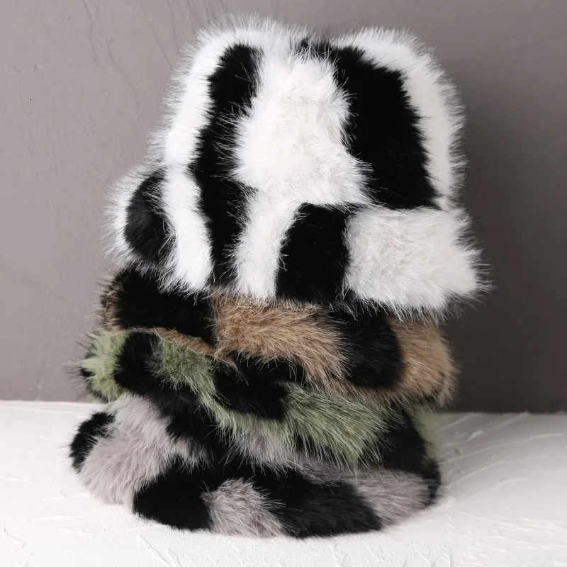 Winter Men Zebrastripe Faux Fur Bucket Hat Fashion Fluffy Plush Fisherman Bob Women Soft Warm Furry Thick Basin Hats Panama 251013