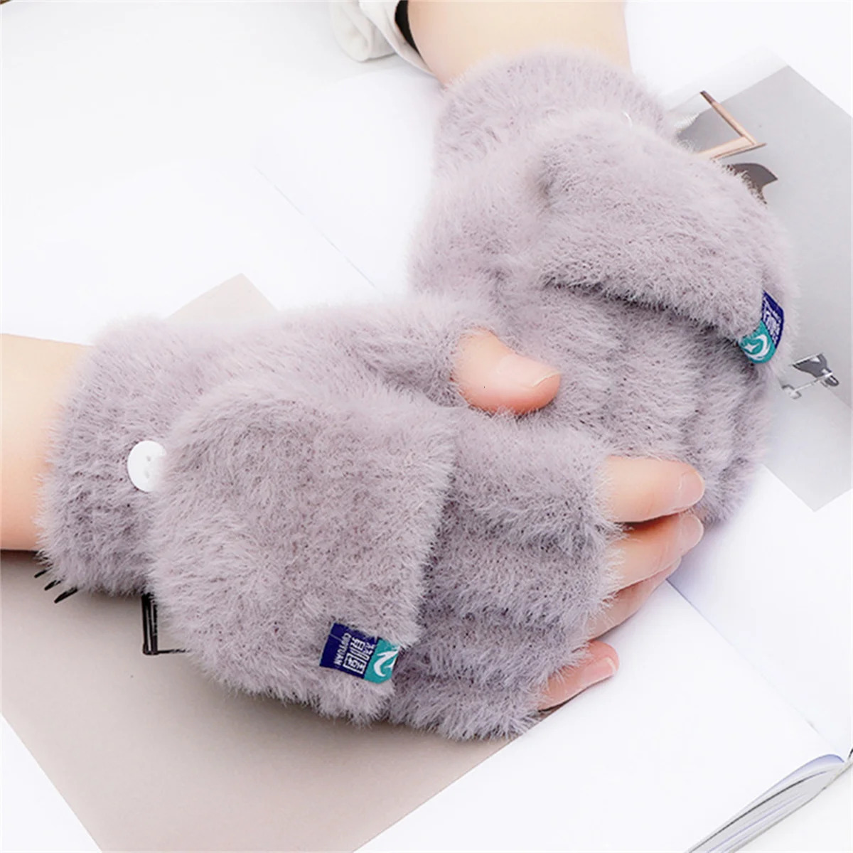Plush Fingerless Gloves Female Winter Mitten Soft Warm Student Women Flip Gloves Outdoor Write Gloves Thickened Cold Protection i251029