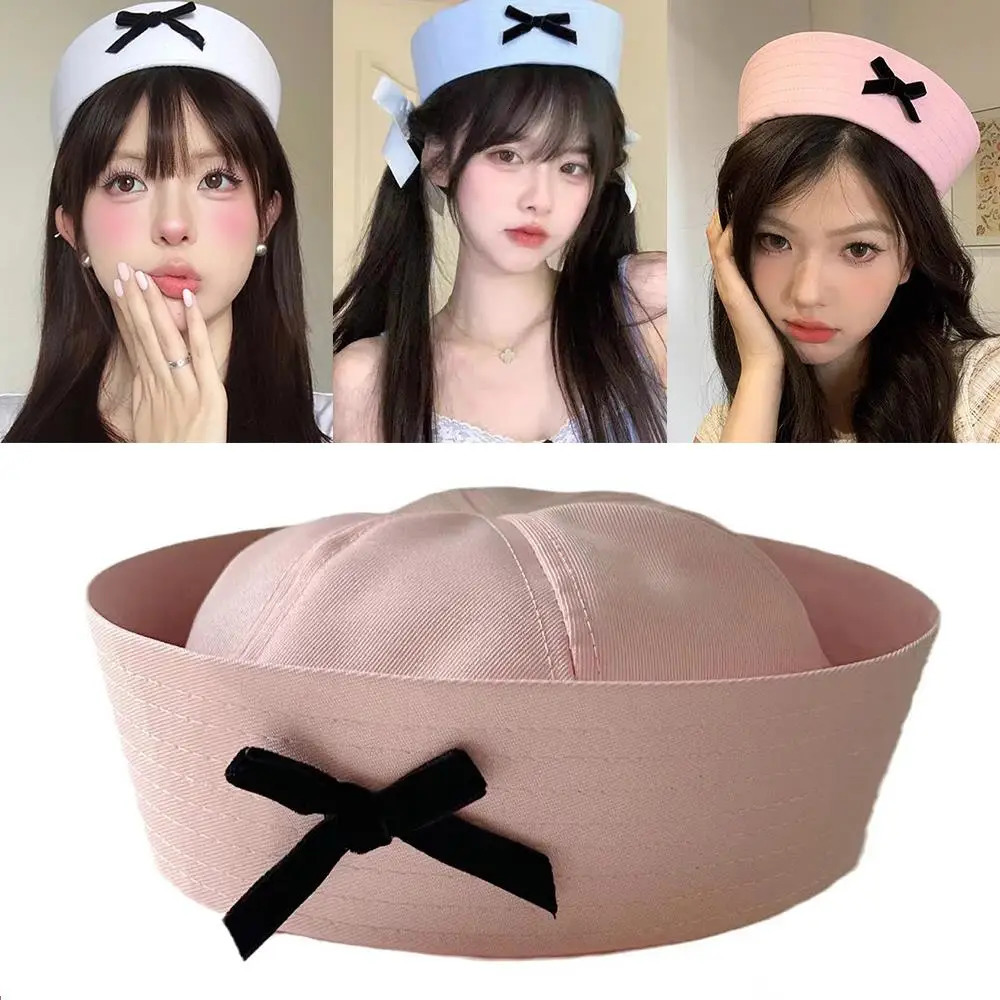 Bowknot Bow Beret Cap Navy Hat UV Protection Dome Cap Flip Eaves Sailor Hat Nurse Cosplay Hat Y2K Sweet Uniform Hats For Girls 251029