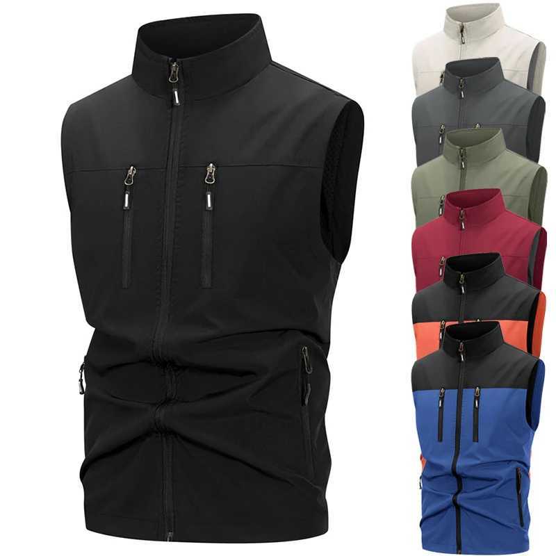 Mens Lightweight Softshell Vest with Zipper Pockets Windproof Sleeveless Jacket for Hiking Golf Outdoor Outwear Windbreaker W251029