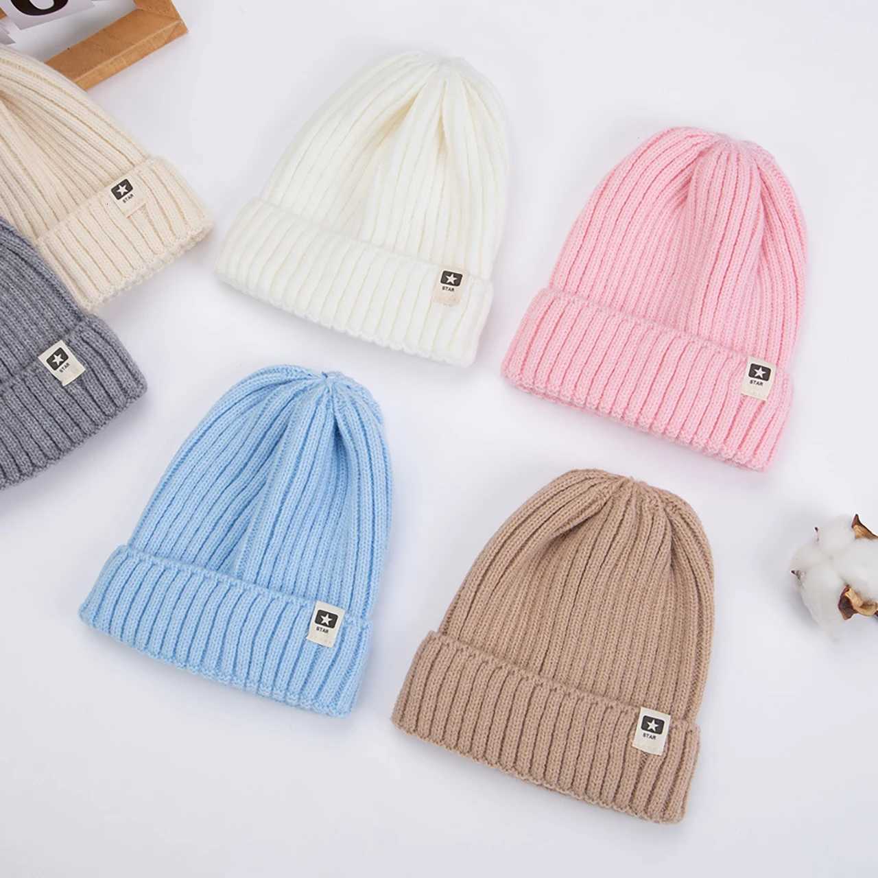 Solid Color Woolen Knitted Hat For Kids Warm Pullover Cap 410Year Girl Boy Baby Crochet Bonnet Winter Basic Children Beanies251028