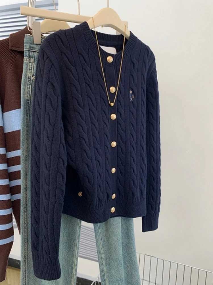 Women Oneck Cardigan Korean Lazy Style Knitted Sweater Autumn Winter Casual Versatile Long Sleeve Knitwear TopsT251028