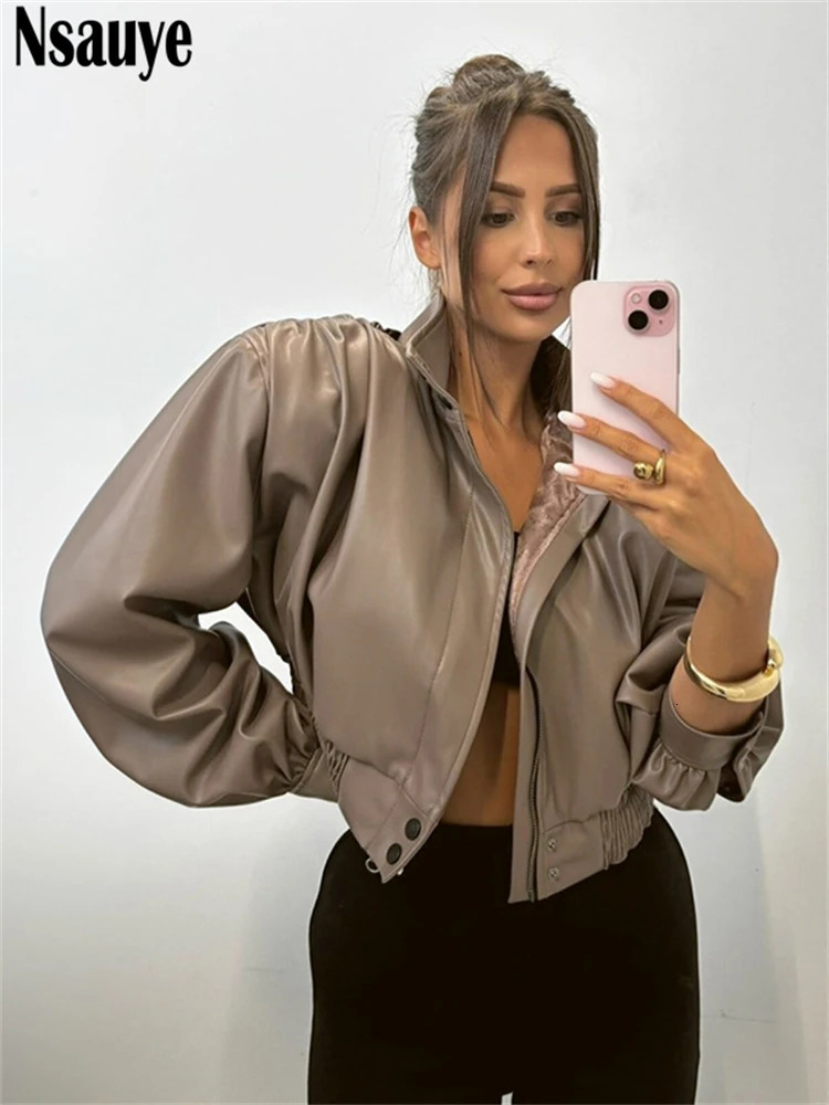 Nsauye Casual Y2K Streetwear Night Club Sexy Faux PU Leather Mini Jackets Coat Women 2025 Fashion Biker Jacket Tops Winter 251029
