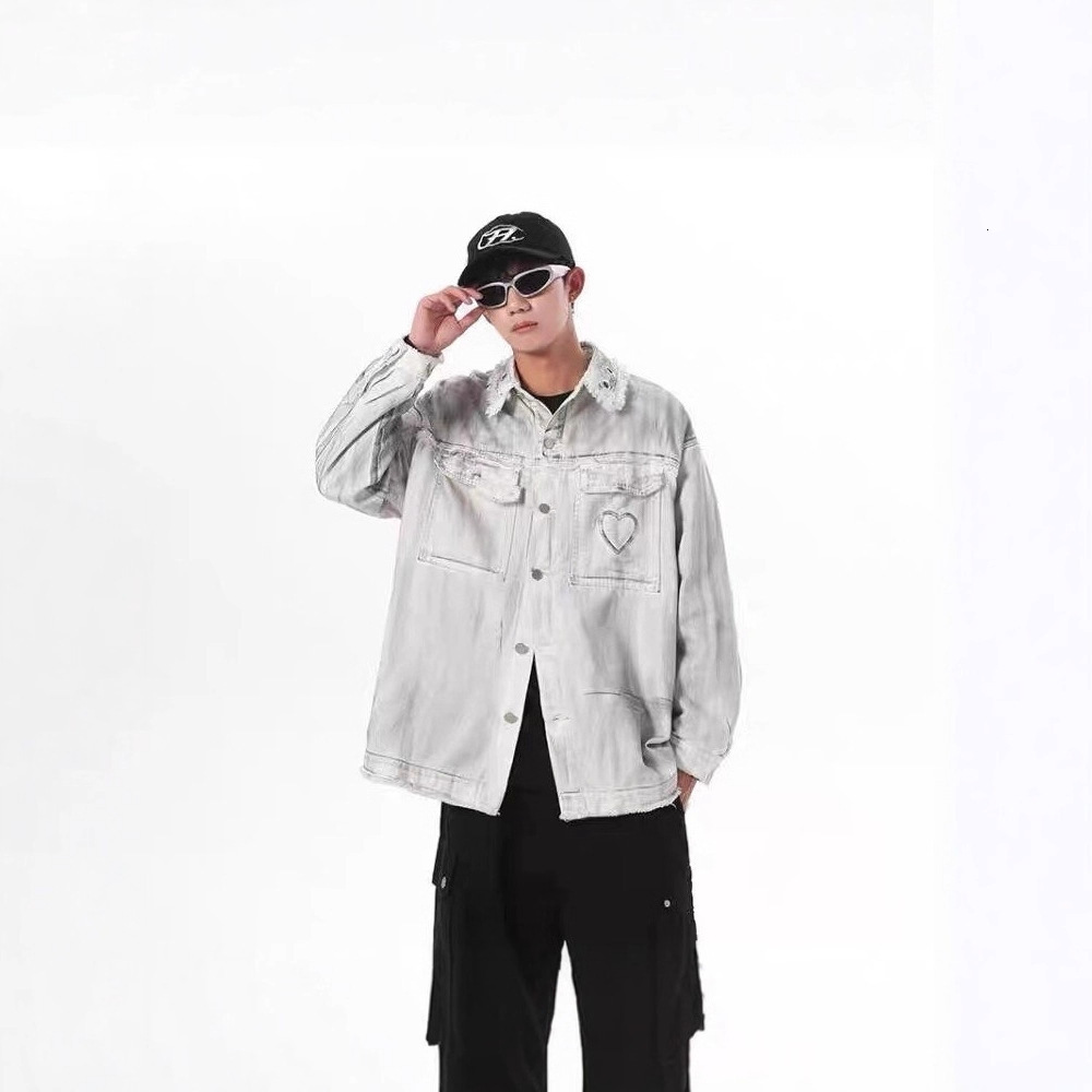 Washed Designer Jacket Vintage Tie-dye Frayed Denim Jacket For Men And Women Loose Design Niche Style Spring And Autumn Season