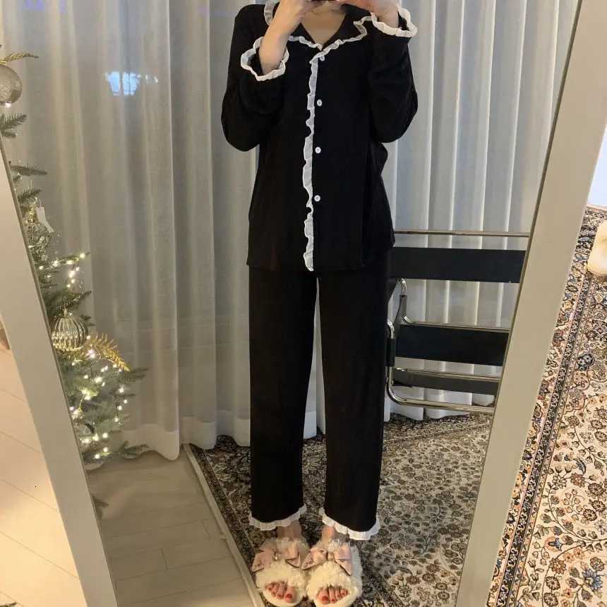 Cute Pajama Woman Winter Autumn Sleepwear Lady Long Sleeve Tops Pants 2 Piece Pyjamas Solid Lingeries Sets for Women NightwearT251029