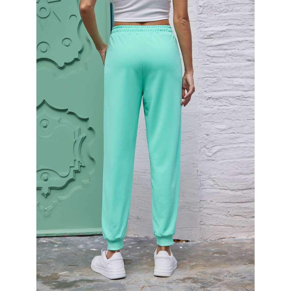 7-Pack Women's Casual Outdoor Long Pants with Pockets, Drawstring Running Sports Pants, Polyester & Spandex Blend, Slight Stretch, Geometric Patt